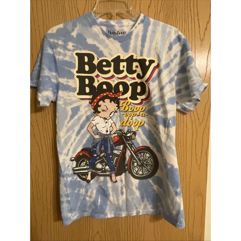 Betty Boop Tie Dye Motorcycle Print Unisex T‎ Shirt Size Medium Blue